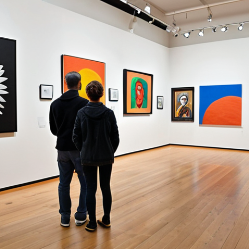 Home 11 **
Prompt: A modern art gallery interior with diverse paintings and sculptures, showcasing a variety of styles. People are admiring the artwork. Focus on the vibrancy and aesthetic appeal.
**