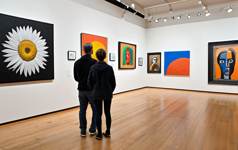 **

Prompt: A modern art gallery interior with diverse paintings and sculptures, showcasing a variety of styles. People are admiring the artwork. Focus on the vibrancy and aesthetic appeal.

**